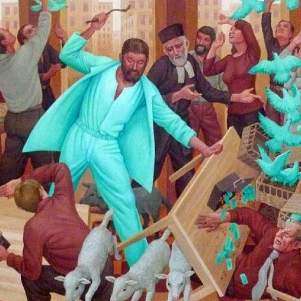 Cleansing of the Temple – Peter Koenig, tomada de: http://www.stedwardskettering.org.uk/christian-art-koenig/cleansing-of-the-temple-koenig/